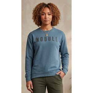 NOBULL Womens High-Low Crewneck Sweatshirt Blue Grey Logo Fleece Pullover Top